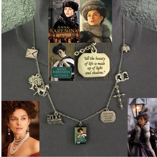 Anna Karenina Leo Tolstoy Handmade Unisex Russian Literature Necklace, Book Cover, Quote, Cross, Bible, Letter, Horse, Tree, Train, Book