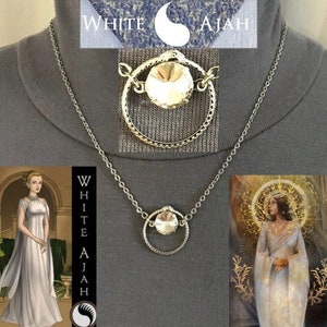 Brendas&#39; Necklace Wheel of Time Aes Sedai White Ajah Handmade Silver Serpent Philosopher&#39;s Necklace with White Jewel