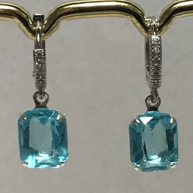 Kate Middleton Silver Rhinestone Hoop With Aquamarine Stone Earrings Handmade Replicas Etsy Canada