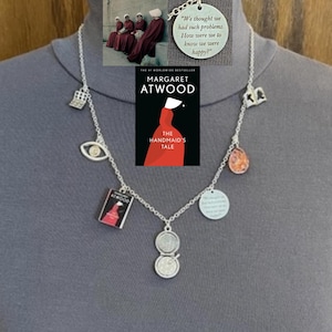 The Handmaid's Tale by Margaret Atwood Handmade Literature Silver Charm Necklace, Book Cover, Quote, Makeup Compact, Flowers, Egg Carton