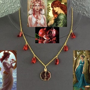 Perséphone déesse grecque mythologie grenade et graines de grenade collier fait main or et rouge