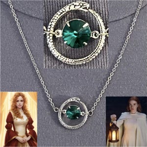 Elayne&#39;s Necklace Wheel of Time Aes Sedai Green Ajah Handmade Silver Serpent Warrior Necklace with Emerald Jewel