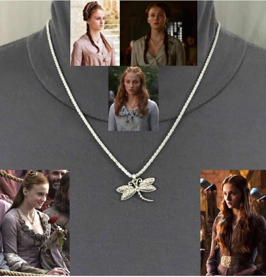 Sansa Stark Silver Dragonfly Necklace Handmade Replica, Game of Thrones