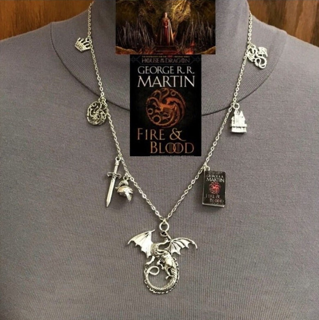 Fire Blood by George R. R. Martin Handmade Literature Fantasy Necklace House of the Dragon Book Cover Targaryen Dragon Knight Helm Sword Etsy