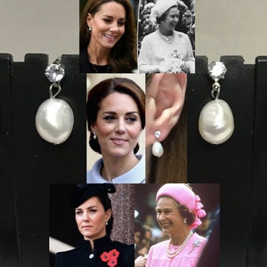 Kate Middleton & Queen Elizabeth Natural Pearl Drop Earrings, Handmade Replicas