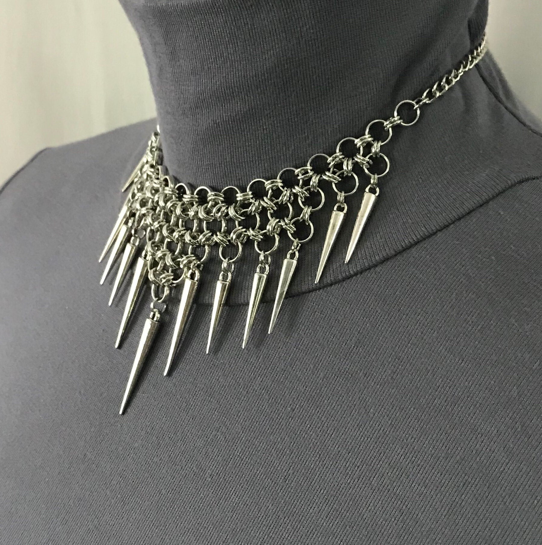 Gothic Tribal Silver Fierce Warrior Chainmail Spike Handmade Adjustable ...