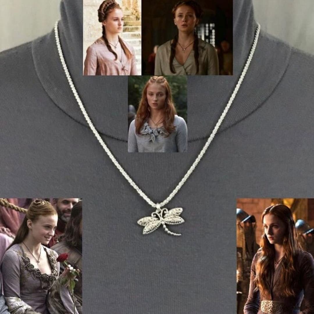 Sansa Stark Silver Dragonfly Necklace Handmade Replica, Game of