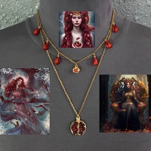 Persephone Greek Goddess Pomegranates and Seeds Handmade 2-Layer Gold Necklace