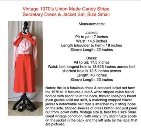 Vintage 1970’s Union Made Candy Stripe Secretary … - image 10