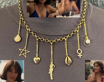 The White Lotus Lucia Greco Gold Female Empowerment Necklace with 7 Detachable Charms, Handmade Adjustable Replica