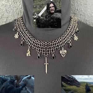 Jon Snow Game of Thrones Handmade Chainmail Character Necklace Direwolf Dragon Longclaw