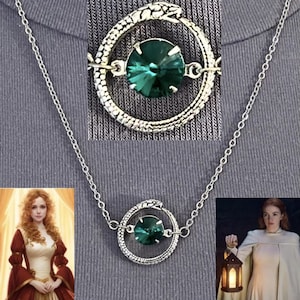Elayne&#39;s Necklace Wheel of Time Aes Sedai Green Ajah Handmade Silver Serpent Warrior Necklace with Emerald Jewel