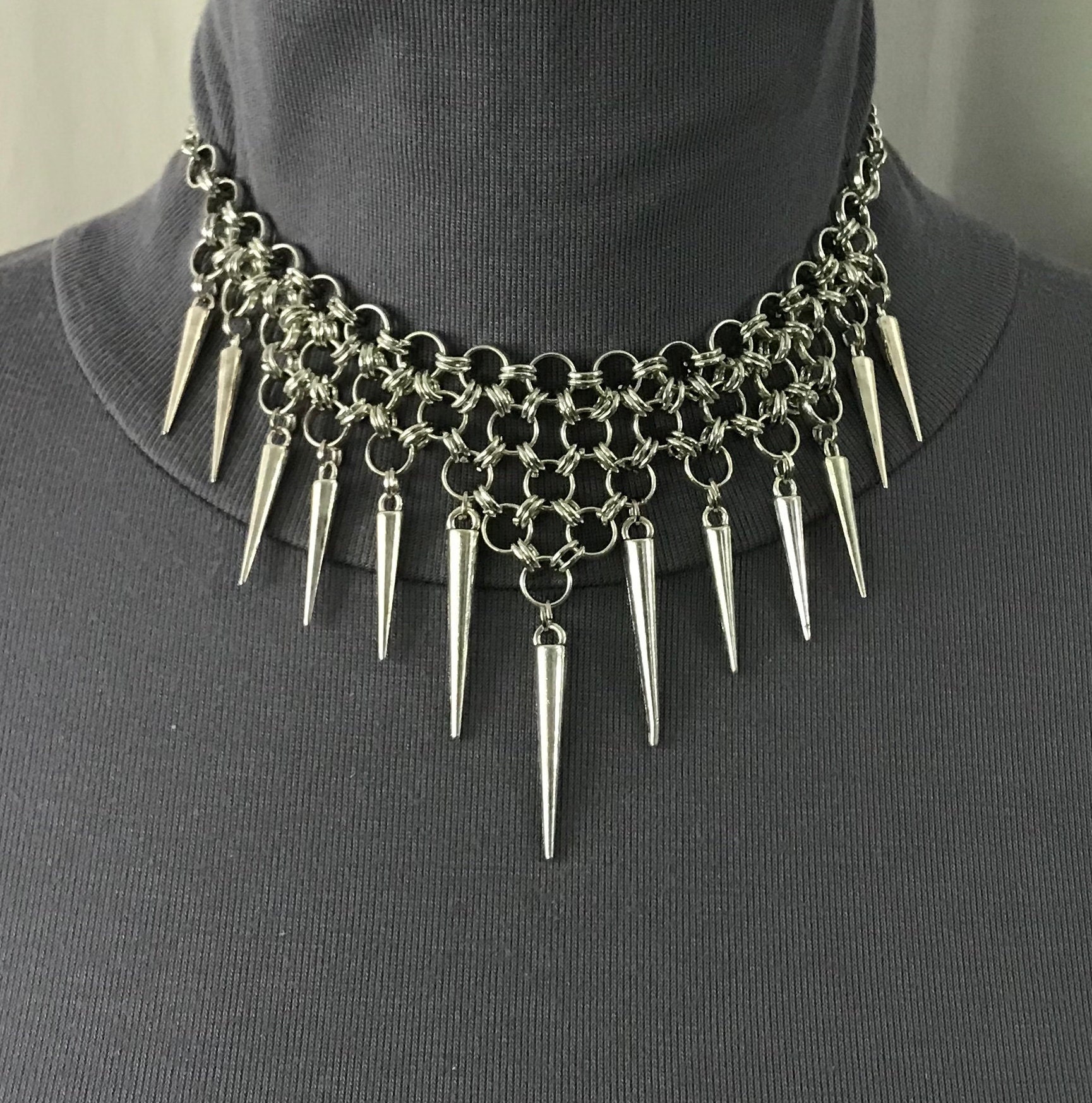Gothic Tribal Silver Fierce Warrior Chainmail Spike Handmade Adjustable ...