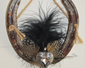 Crystal Heart Lucky Horseshoe with Feathers