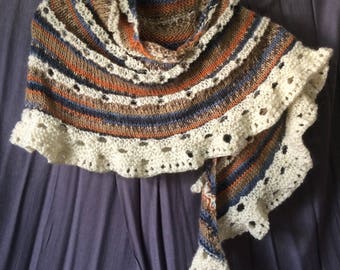 Handknit Shawl - free shipping, Beantown Eclipse Shawl - hand-knit alpaca blend multi-color shawl - knit scarf, lace shawl
