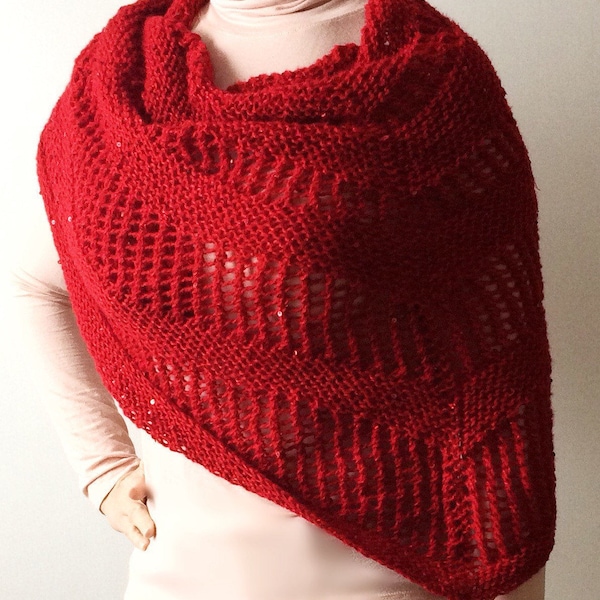 Châle rouge pailleté en dentelle - livraison gratuite, châle en tricot, châle au crochet, écharpe, haussement d'épaules, écharpe, Noël, Saint-Valentin, fête des mères