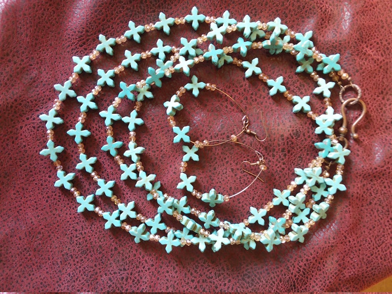 Turquoise cross layer boho necklace set~Cowgirl~Rodeo~Statement Necklace