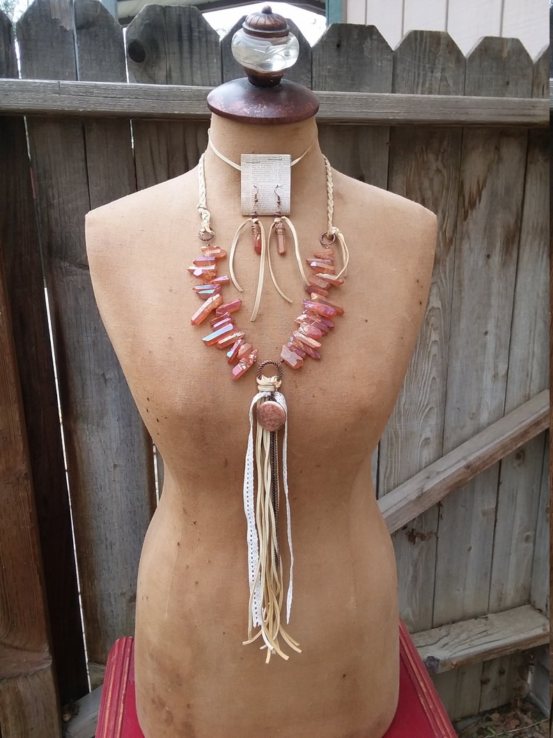 Crystal and Leather Hippie Cowgirl Necklace