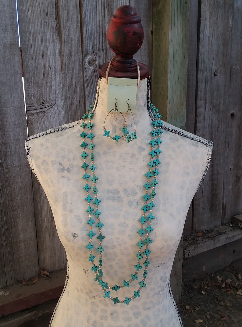 Turquoise cross layer boho necklace set~Cowgirl~Rodeo~Statement Necklace