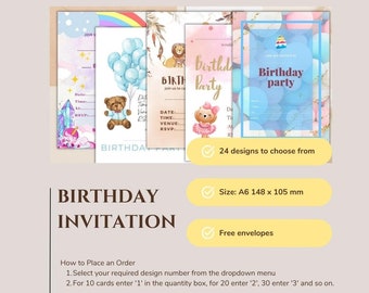 10 x Birthday Party, Invitations, Children Invites, Kids Pack HBD-019-024