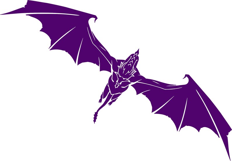 May include: A purple silhouette of a dragon with wings spread wide, flying in mid-air.