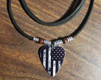 Black American flag aluminum guitar pick necklace