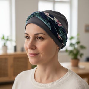 Chemo Headwear Cotton Jersey Cancer Hat with Hairband for Hair Loss