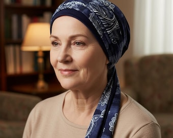 Gorro de bambú suave para quimioterapia con pañuelo a juego: prenda 3 en 1 para pacientes con cáncer.
