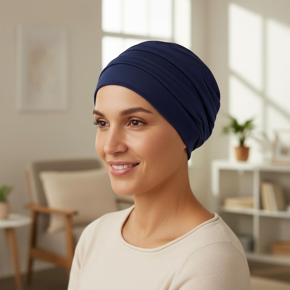 3-in-1 Bamboo Chemo Hat With Matching Head Wrap: Soft 