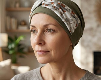 Copricapo per chemioterapia: cappello in morbido bambù con sciarpa decorata, ideale per chi soffre di perdita di capelli.