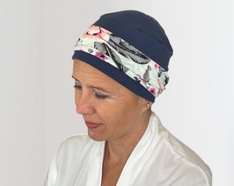 Comfortable hats for cancer patients with detachable headband. Versatile & flattering easy to wear chemo hat in a variety of colours