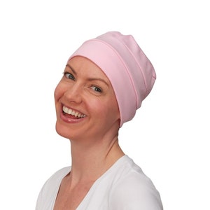 Chemo Hut weich bequem Alternative zu Perücke Kopfschmuck Mütze Turban Baumwollkappe einfach zu tragen Alopezie Haarausfall Rosa