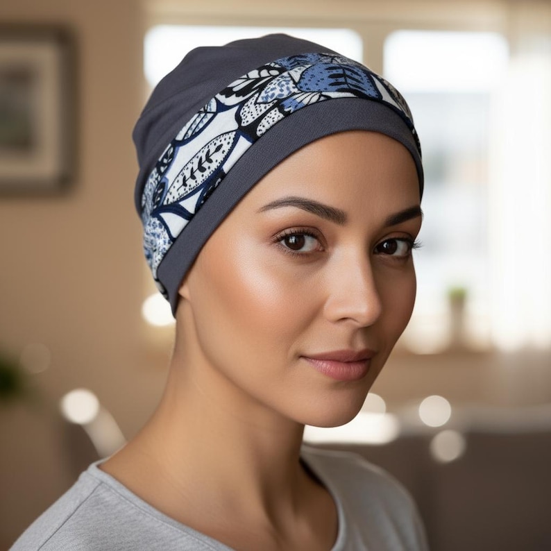 Gorro para quimioterapia con diadema desmontable: Gorro cómodo de algodón para pacientes con cáncer. Slate & Santorini HB