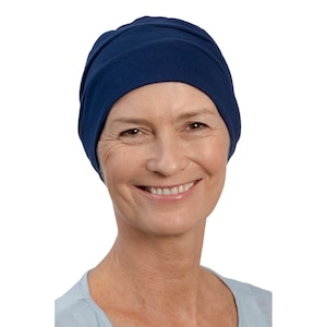 Chemo Hut weich bequem Alternative zu Perücke Kopfschmuck Mütze Turban Baumwollkappe einfach zu tragen Alopezie Haarausfall Navy