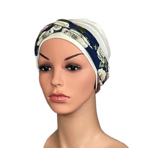 Chemo Headwear Jersey Hat with Hairband for Hair Loss, Chemo Headwraps as Breast Cancer Gifts or a Comfortable Alternative To A Wig Stone & Blue HB