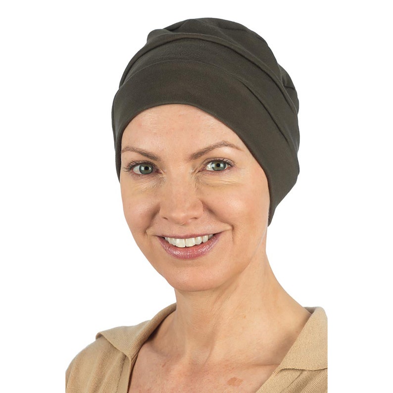Chemo Hut weich bequem Alternative zu Perücke Kopfschmuck Mütze Turban Baumwollkappe einfach zu tragen Alopezie Haarausfall Braun