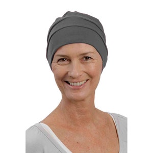 Chemo Hat Soft Comfortable Alternative to Wig Headwear Beanie Turban Cotton Cap Easy to Wear Alopecia Hair Loss Gray