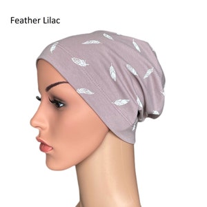 Chemo Beanie nakrycia głowy na wypadanie włosów Stretch Super miękki turban wiele kolorów nakrycia głowy łysienie kapelusz czapka dla kobiet Feather Lilac