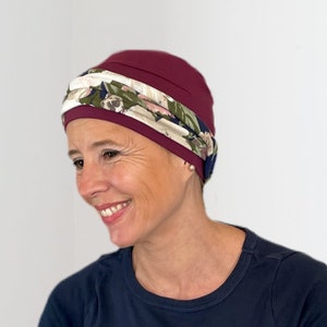 Chemo Headwear Jersey Hat with Hairband for Hair Loss, Chemo Headwraps as Breast Cancer Gifts or a Comfortable Alternative To A Wig Berry & Blue HB