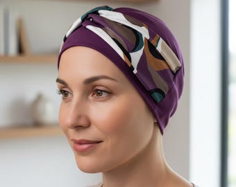 Copricapo per chemioterapia: cappello in morbido bambù con sciarpa decorata, ideale per chi soffre di perdita di capelli.