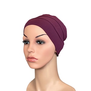 Chemo Hat Soft Comfortable Alternative to Wig Headwear Beanie Turban Cotton Cap Easy to Wear Alopecia Hair Loss Berry
