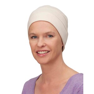 Chemo Hut weich bequem Alternative zu Perücke Kopfschmuck Mütze Turban Baumwollkappe einfach zu tragen Alopezie Haarausfall Beige