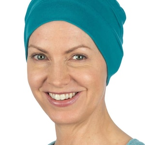 Chemo Hut weich bequem Alternative zu Perücke Kopfschmuck Mütze Turban Baumwollkappe einfach zu tragen Alopezie Haarausfall Teal
