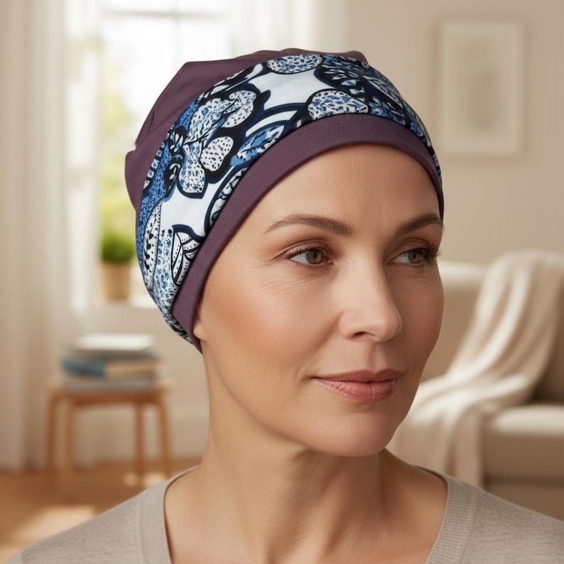 Gorro para quimioterapia con diadema desmontable: Gorro cómodo de algodón para pacientes con cáncer. Plum & Santorini HB