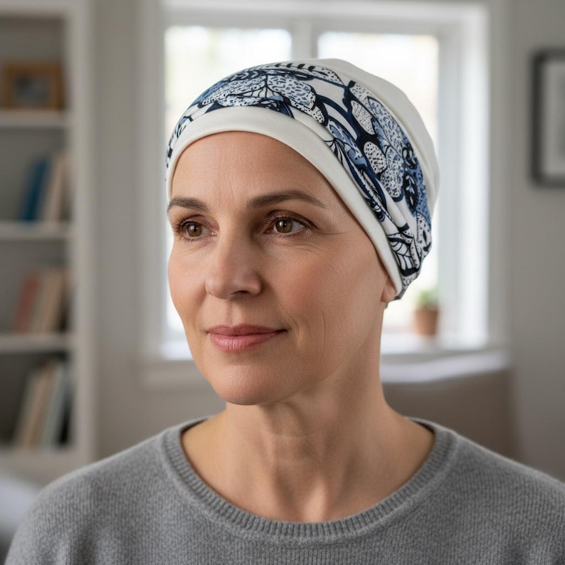 Gorro para quimioterapia con diadema desmontable: Gorro cómodo de algodón para pacientes con cáncer. Stone & Santorini HB