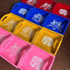 RÜCKKEHR GESCHENKE für Einweihungsparty Kolam / Rangoli / Muggu Holztabletts für Rückgabegeschenke Indische Gefälligkeiten Hochzeiten Indische Rückgabegeschenke
