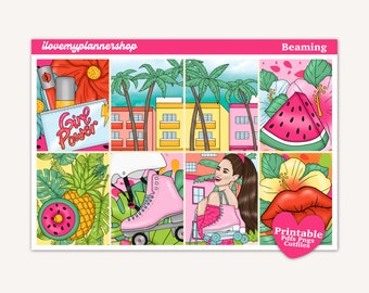 Printable Planner Stickers, Vertical Weekly Kit, Spring Miami Weekly Printable, Cut Files | Beaming