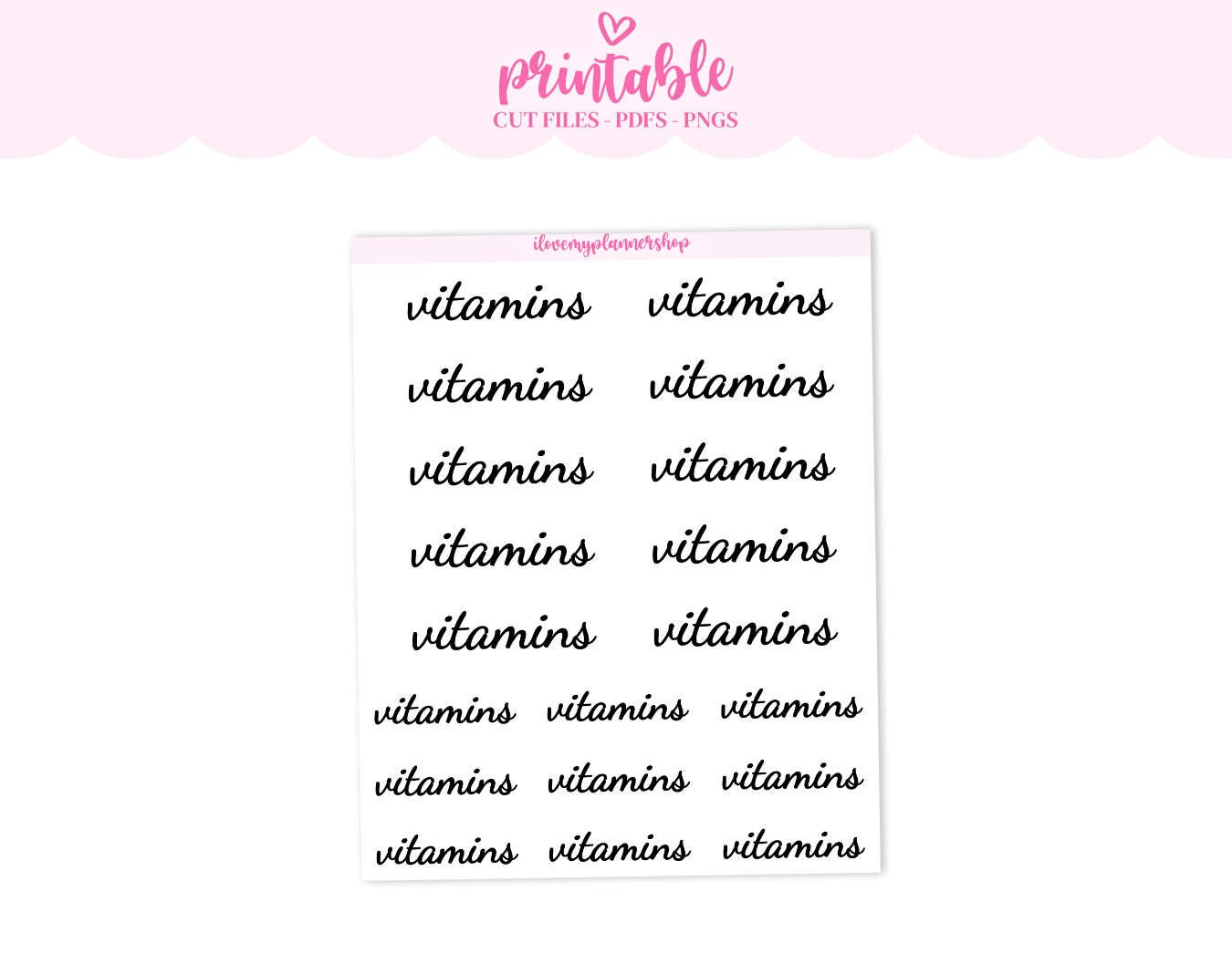 Vitamins Script Stickers Vitamins Printable Planner | Etsy