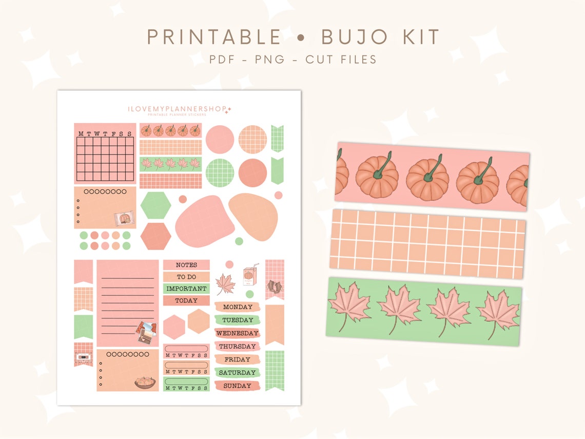 Printable Bullet Journal Kit. Autumn Bujo Printable Stickers. | Etsy