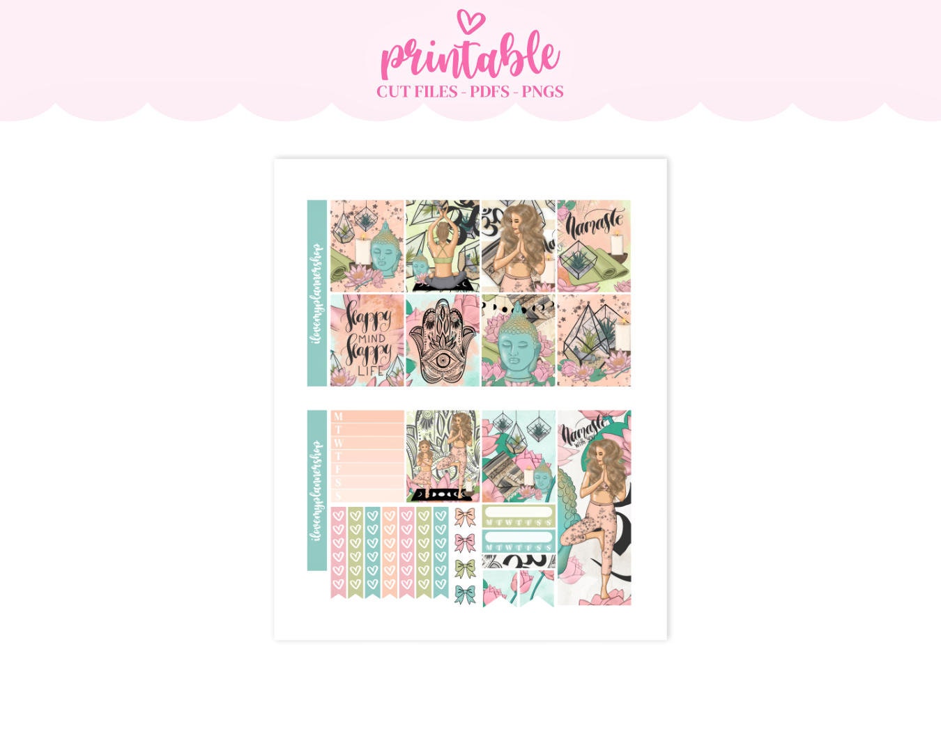 namaste printable planner stickers yoga weekly printable etsy